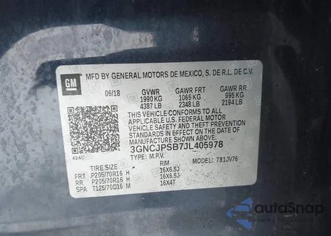 2018 Chevrolet Trax Lt from USA, damaged, VIN 3GNCJPSB7JL405978